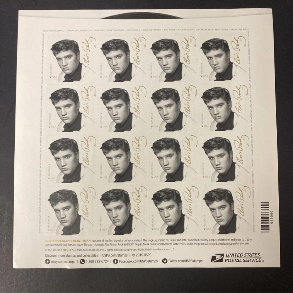 Music Icon Elvis Presley sheet of 16 Forever Stamps